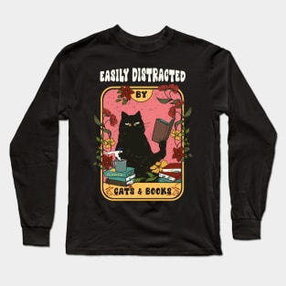 Easily distracted by cats and books Long Sleeve T-Shirt